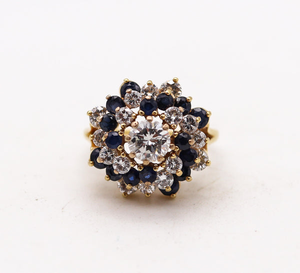 -Tiffany & Co. Cluster Ring 18Kt Gold With 2.58 Ctw In Diamonds And Sapphires