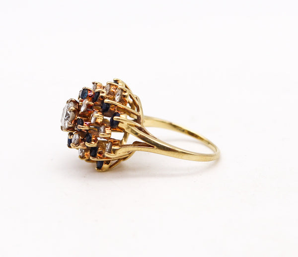 -Tiffany & Co. Cluster Ring 18Kt Gold With 2.58 Ctw In Diamonds And Sapphires