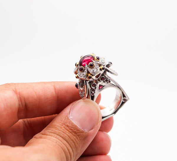 ALEKSANDER CHULYAKOV Geometric Cocktail Ring In 18Kt Gold With Gemstones