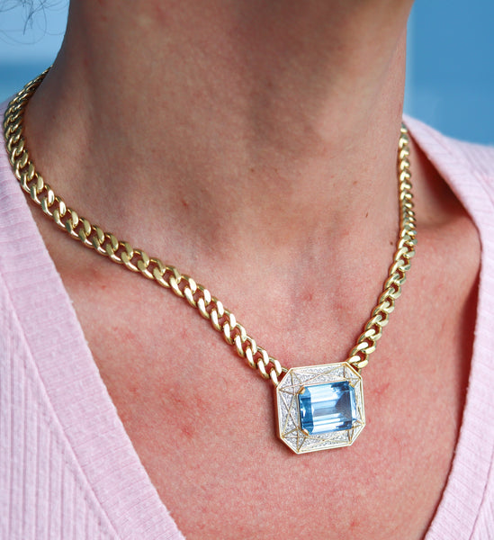 TIFFANY & CO. Necklace In 18Kt Yellow Gold Platinum With VS Diamonds & Aquamarine