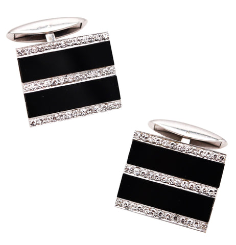 -Kutchinsky London Pair of Cufflinks In 18Kt Gold With 2.34 Ctw Diamonds And Onyx