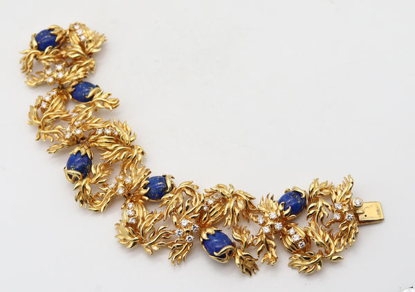 CARTIER 1970 Aldo Cipullo Bracelet In 18Kt Yellow Gold With Lapis & VS Diamonds