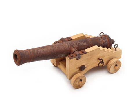 NAVAL CANNON 18th Century Miniature Desk Accessory In Wood And Iron