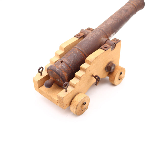 NAVAL CANNON 18th Century Miniature Desk Accessory In Wood And Iron