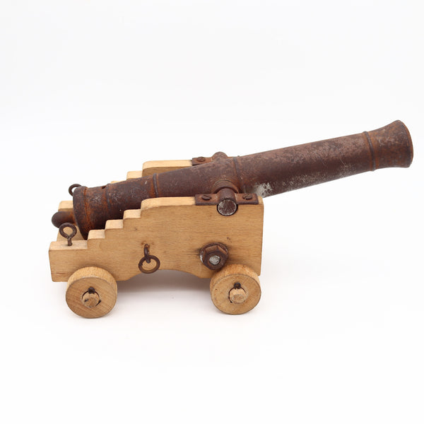 NAVAL CANNON 18th Century Miniature Desk Accessory In Wood And Iron