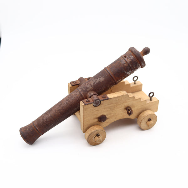 NAVAL CANNON 18th Century Miniature Desk Accessory In Wood And Iron