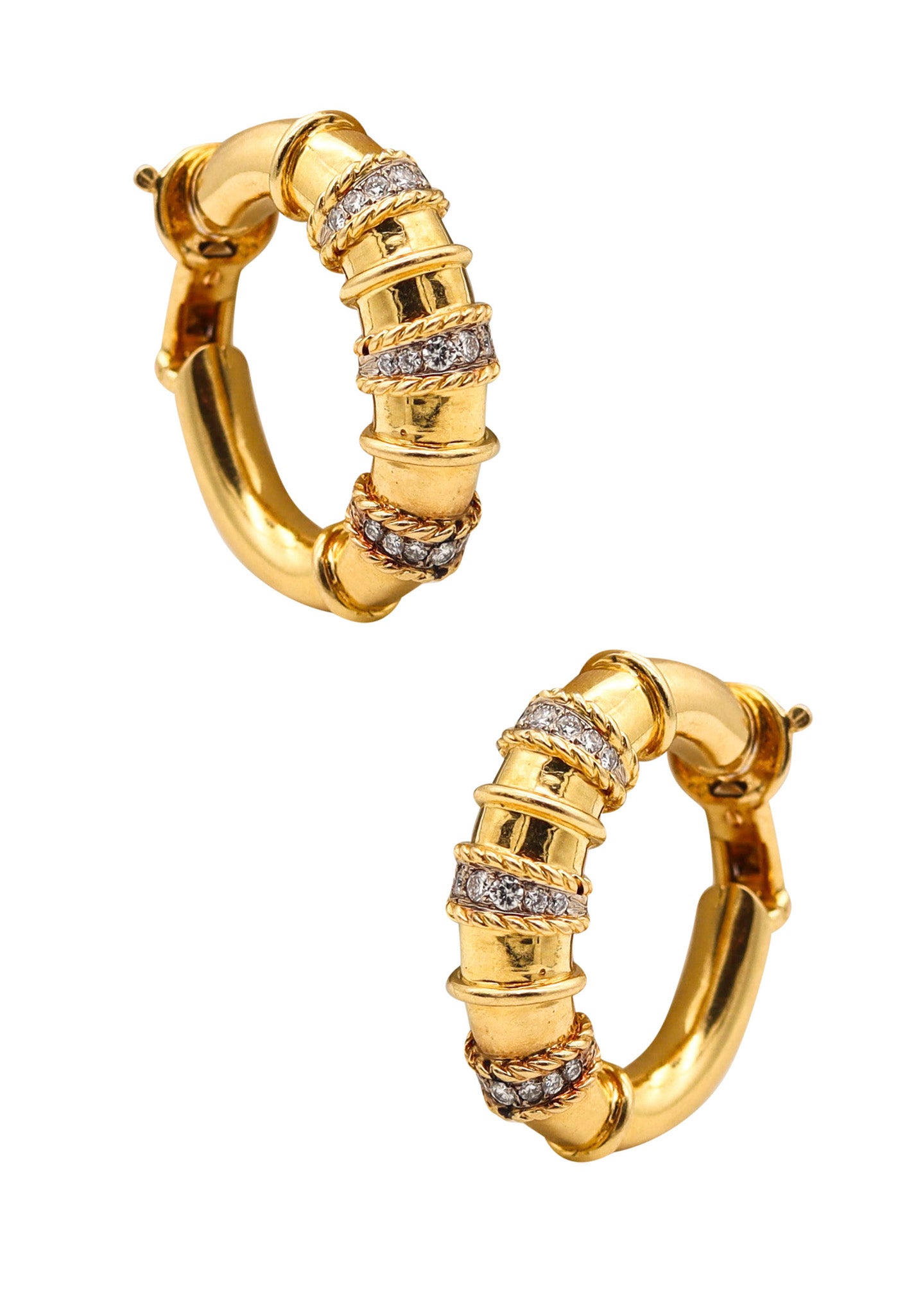 JEAN THIERRY BONDT Paris Hoops Earrings In 18Kt Gold With 1.26 Ctw Diamonds