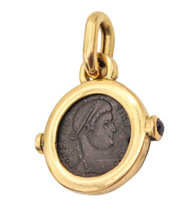 ROMAN EMPIRE 320 AD Emperor Constantine Coin Pendant In 18Kt Gold & Sapphires