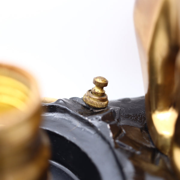 RONSON Art Deco 1920 Polar Bear And Iceberg Desk Lamp In Bronze and Art-Glass