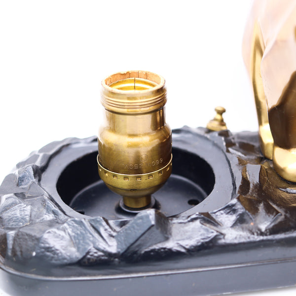 RONSON Art Deco 1920 Polar Bear And Iceberg Desk Lamp In Bronze and Art-Glass