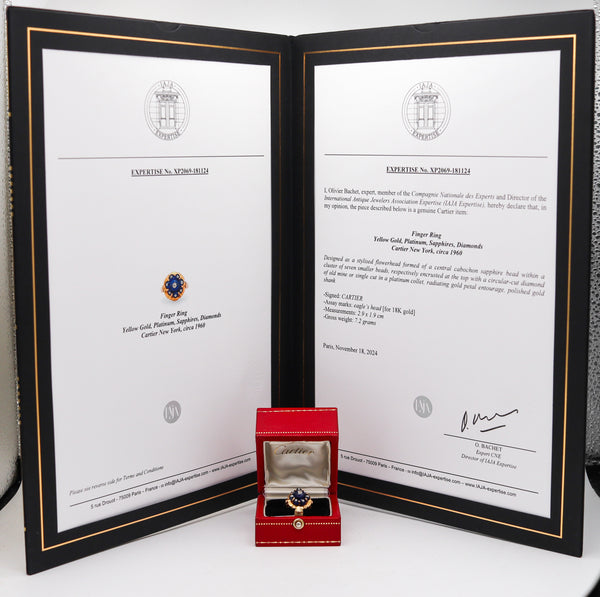 CARTIER PARIS 1960 Cocktail Ring In 18Kt Yellow Gold With Diamonds & Sapphires