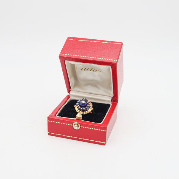 CARTIER PARIS 1960 Cocktail Ring In 18Kt Yellow Gold With Diamonds & Sapphires