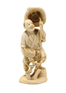 JAPAN 1895 Meiji Okimono Sculpture of a Daikoku Carved In Ivory