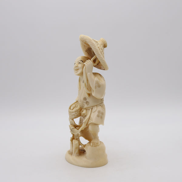 JAPAN 1895 Meiji Okimono Sculpture of a Daikoku Carved In Ivory