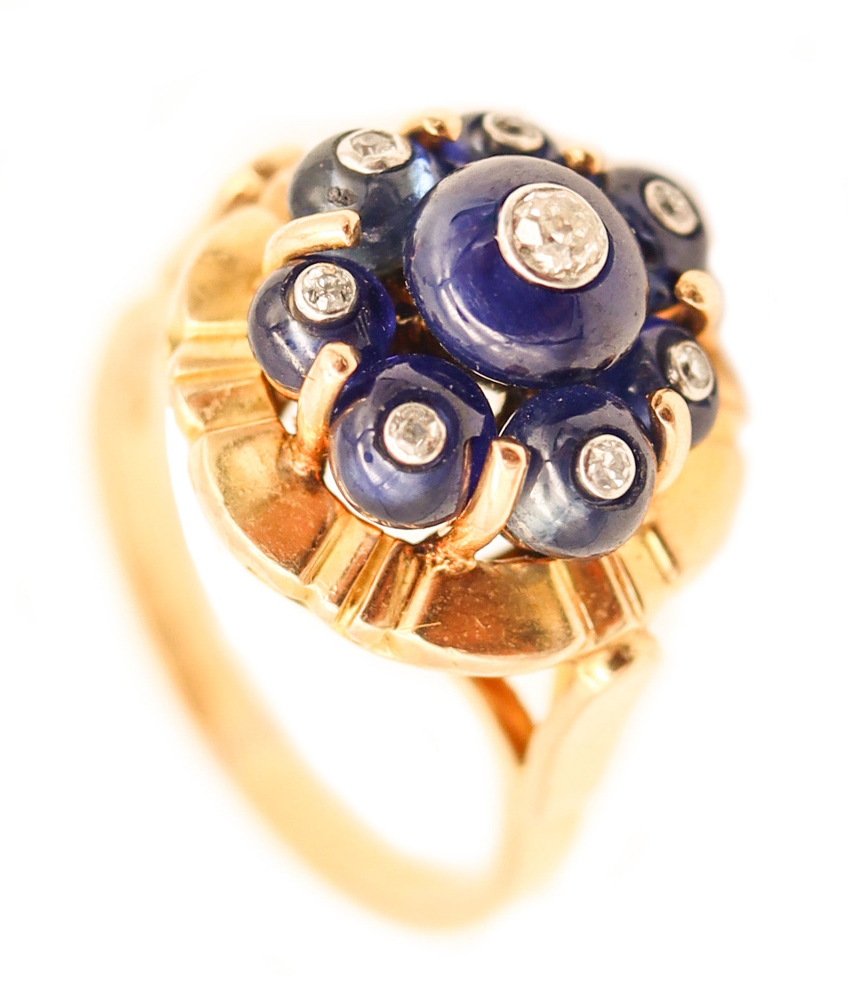 CARTIER PARIS 1960 Cocktail Ring In 18Kt Yellow Gold With Diamonds & Sapphires