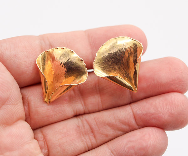 TIFFANY & CO. 1977 Angela Cummings Leafs Clips-On Earrings In 18Kt Yellow Gold
