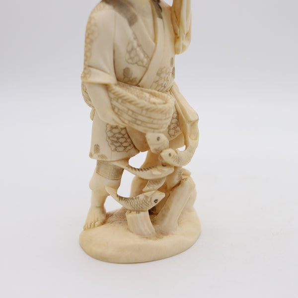 JAPAN 1895 Meiji Okimono Sculpture of a Daikoku Carved In Ivory