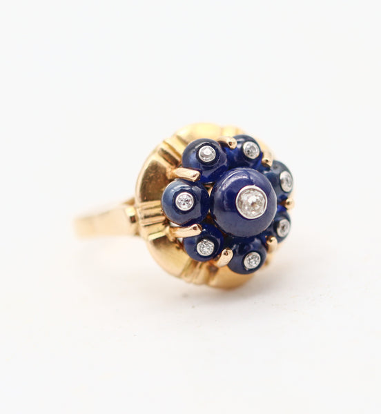 CARTIER PARIS 1960 Cocktail Ring In 18Kt Yellow Gold With Diamonds & Sapphires