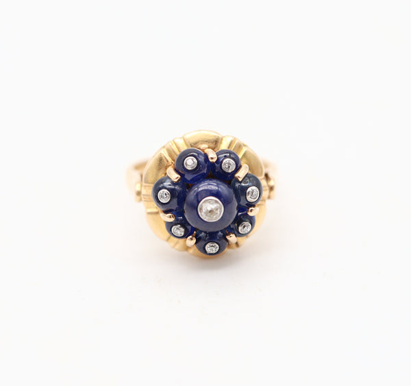 CARTIER PARIS 1960 Cocktail Ring In 18Kt Yellow Gold With Diamonds & Sapphires