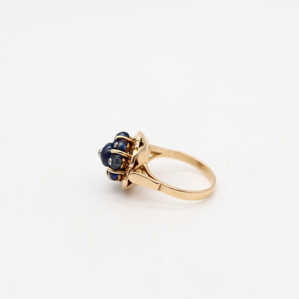 CARTIER PARIS 1960 Cocktail Ring In 18Kt Yellow Gold With Diamonds & Sapphires
