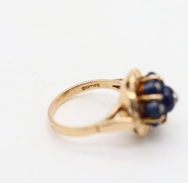 CARTIER PARIS 1960 Cocktail Ring In 18Kt Yellow Gold With Diamonds & Sapphires