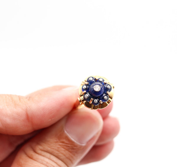 CARTIER PARIS 1960 Cocktail Ring In 18Kt Yellow Gold With Diamonds & Sapphires
