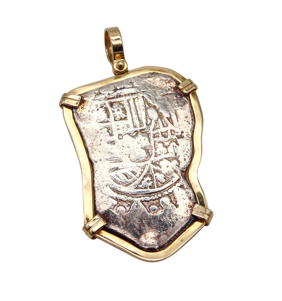 MEL FISHER Spanish Colonial 1715 Shipwreck 8 Reales Mount In 14Kt Gold Frame