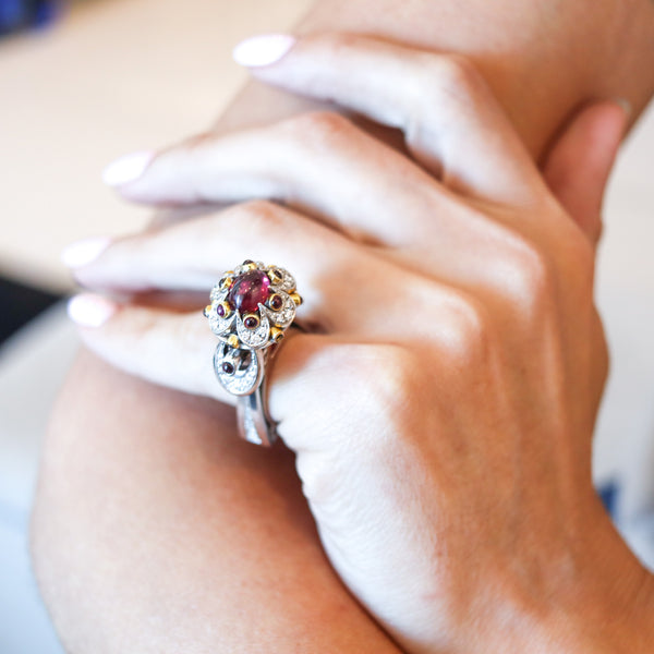 ALEKSANDER CHULYAKOV Geometric Cocktail Ring In 18Kt Gold With Gemstones