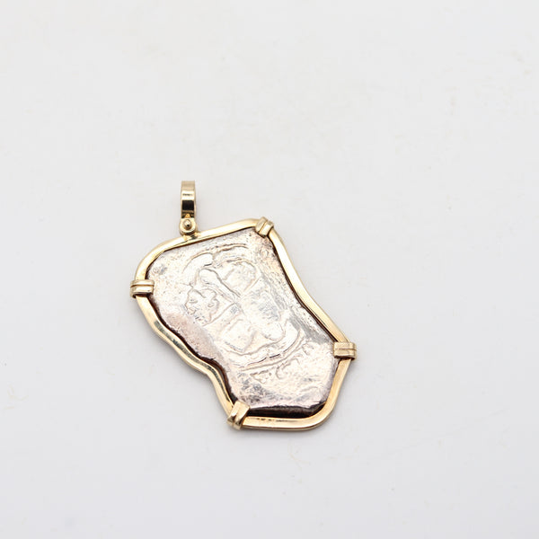 MEL FISHER Spanish Colonial 1715 Shipwreck 8 Reales Mount In 14Kt Gold Frame