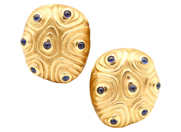ANGELA CUMMINGS Sculptural Clip-On Earrings In 18Kt Gold With Sapphires