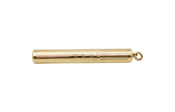 -Cartier 1940 Art Deco Cylindrical Petrol Lighter Pendant In 14Kt Yellow Gold