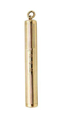 -Cartier 1940 Art Deco Cylindrical Petrol Lighter Pendant In 14Kt Yellow Gold