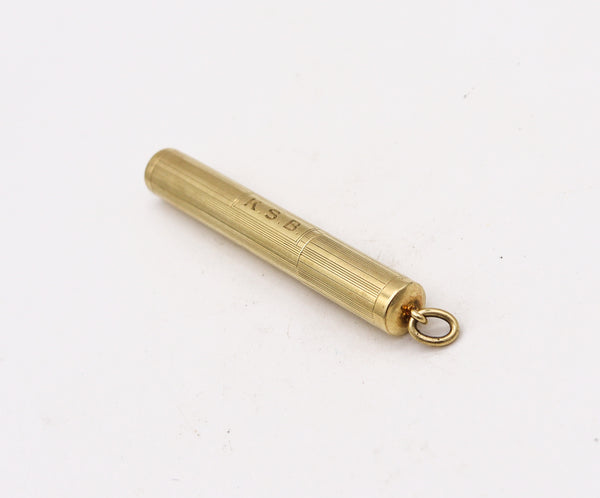 -Cartier 1940 Art Deco Cylindrical Petrol Lighter Pendant In 14Kt Yellow Gold