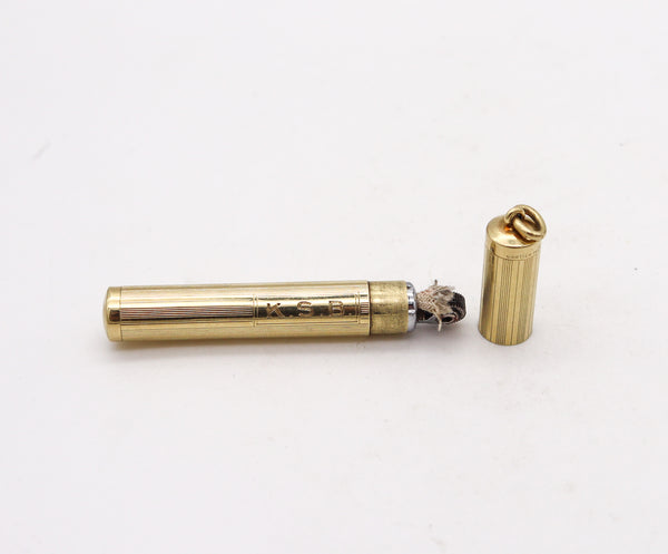 -Cartier 1940 Art Deco Cylindrical Petrol Lighter Pendant In 14Kt Yellow Gold