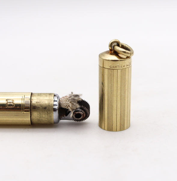 -Cartier 1940 Art Deco Cylindrical Petrol Lighter Pendant In 14Kt Yellow Gold