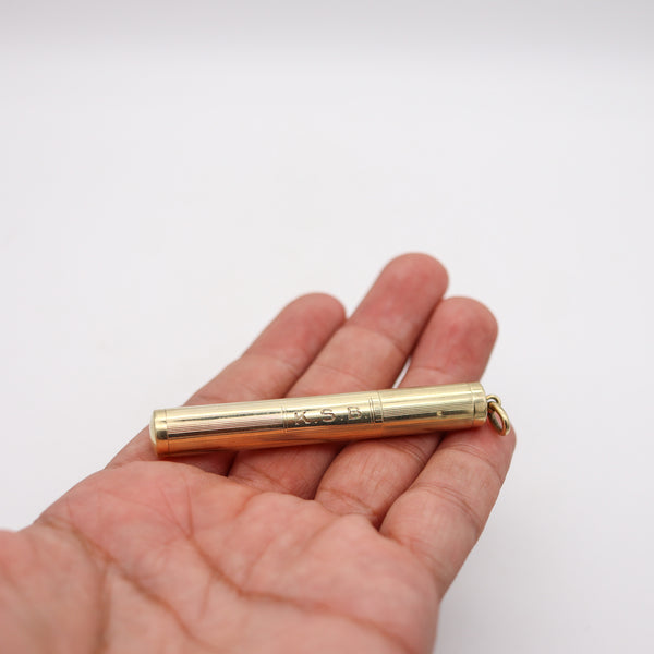 -Cartier 1940 Art Deco Cylindrical Petrol Lighter Pendant In 14Kt Yellow Gold