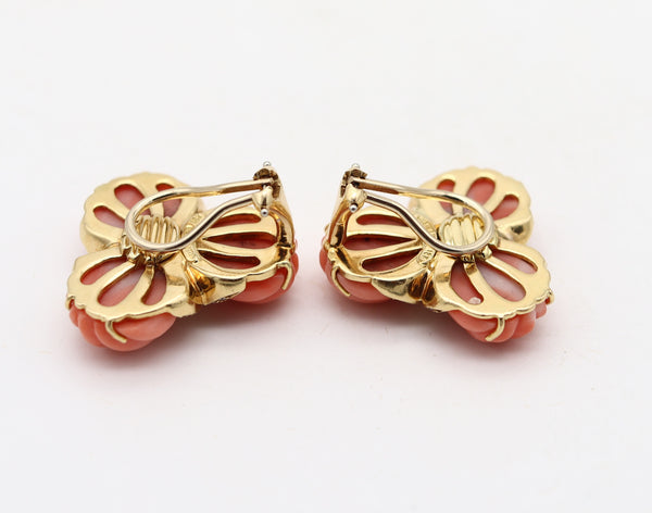 VALENTIN MAGRO Clips On Earrings In 18Kt Gold Fluted Corals & VS Diamonds