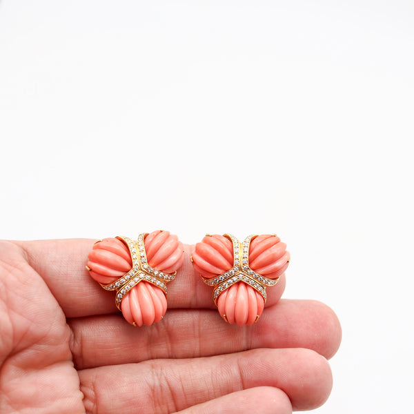 VALENTIN MAGRO Clips On Earrings In 18Kt Gold Fluted Corals & VS Diamonds