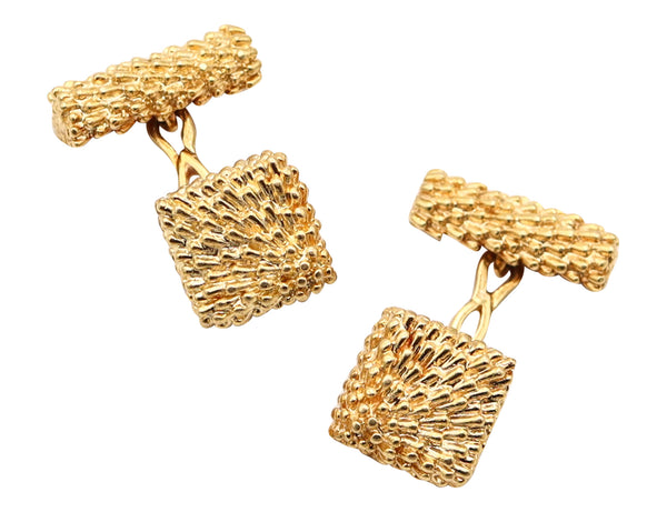 VAN CLEEF & ARPELS 1970 Retro Modern Textured Cufflinks In 18Kt Yellow Gold