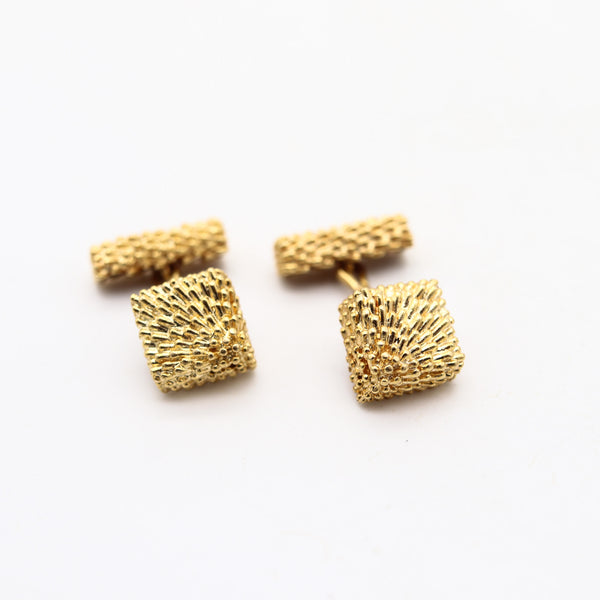 VAN CLEEF & ARPELS 1970 Retro Modern Textured Cufflinks In 18Kt Yellow Gold