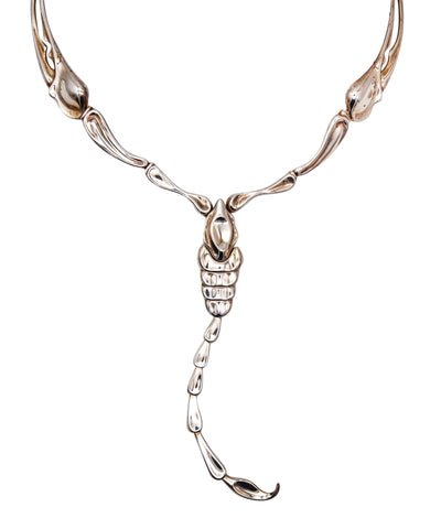TIFFANY & CO. Elsa Peretti Sculptural Scorpion Necklace In .925 Sterling Silver In Box