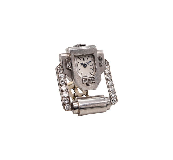 -Van Cleef & Arpels 1925 Paris Lapel Clip Watch In Platinum With 2.17 Ctw In Diamonds