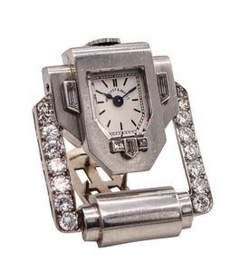 -Van Cleef & Arpels 1925 Paris Lapel Clip Watch In Platinum With 2.17 Ctw In Diamonds