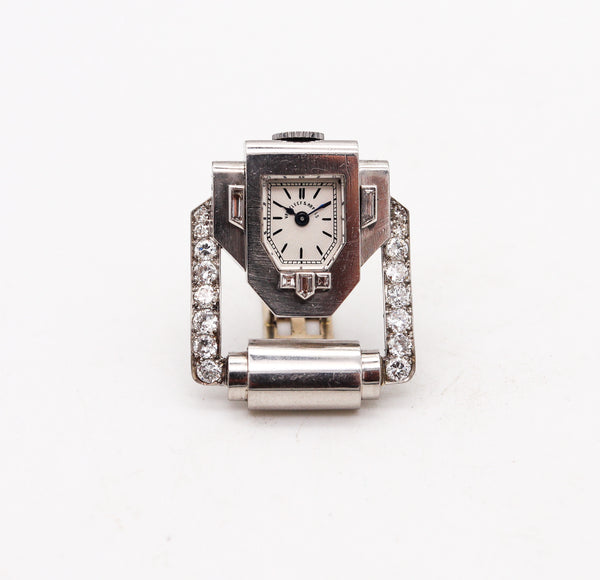-Van Cleef & Arpels 1925 Paris Lapel Clip Watch In Platinum With 2.17 Ctw In Diamonds