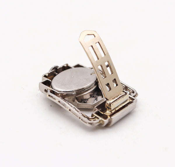 -Van Cleef & Arpels 1925 Paris Lapel Clip Watch In Platinum With 2.17 Ctw In Diamonds