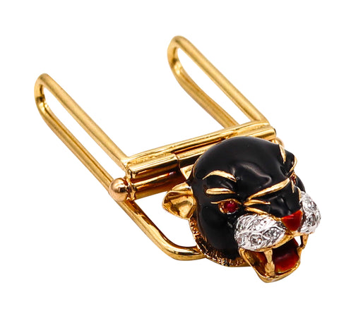 -Frascarolo Milano Enameled Panther Money Clip in 18Kt Yellow Gold With Diamonds