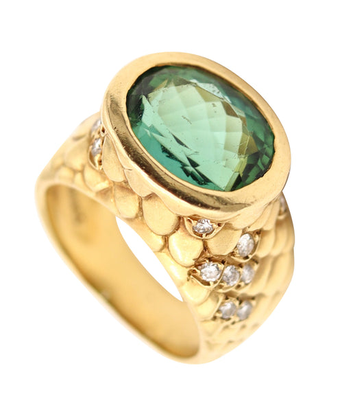 ANGELA CUMMINGS Modernist Cocktail Ring In 18Kt Gold Diamonds & Tourmaline