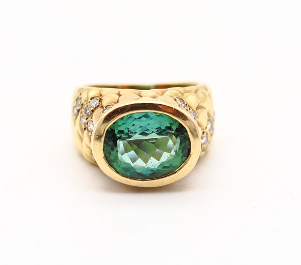 ANGELA CUMMINGS Modernist Cocktail Ring In 18Kt Gold Diamonds & Tourmaline