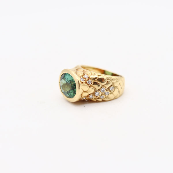 ANGELA CUMMINGS Modernist Cocktail Ring In 18Kt Gold Diamonds & Tourmaline