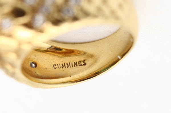 ANGELA CUMMINGS Modernist Cocktail Ring In 18Kt Gold Diamonds & Tourmaline